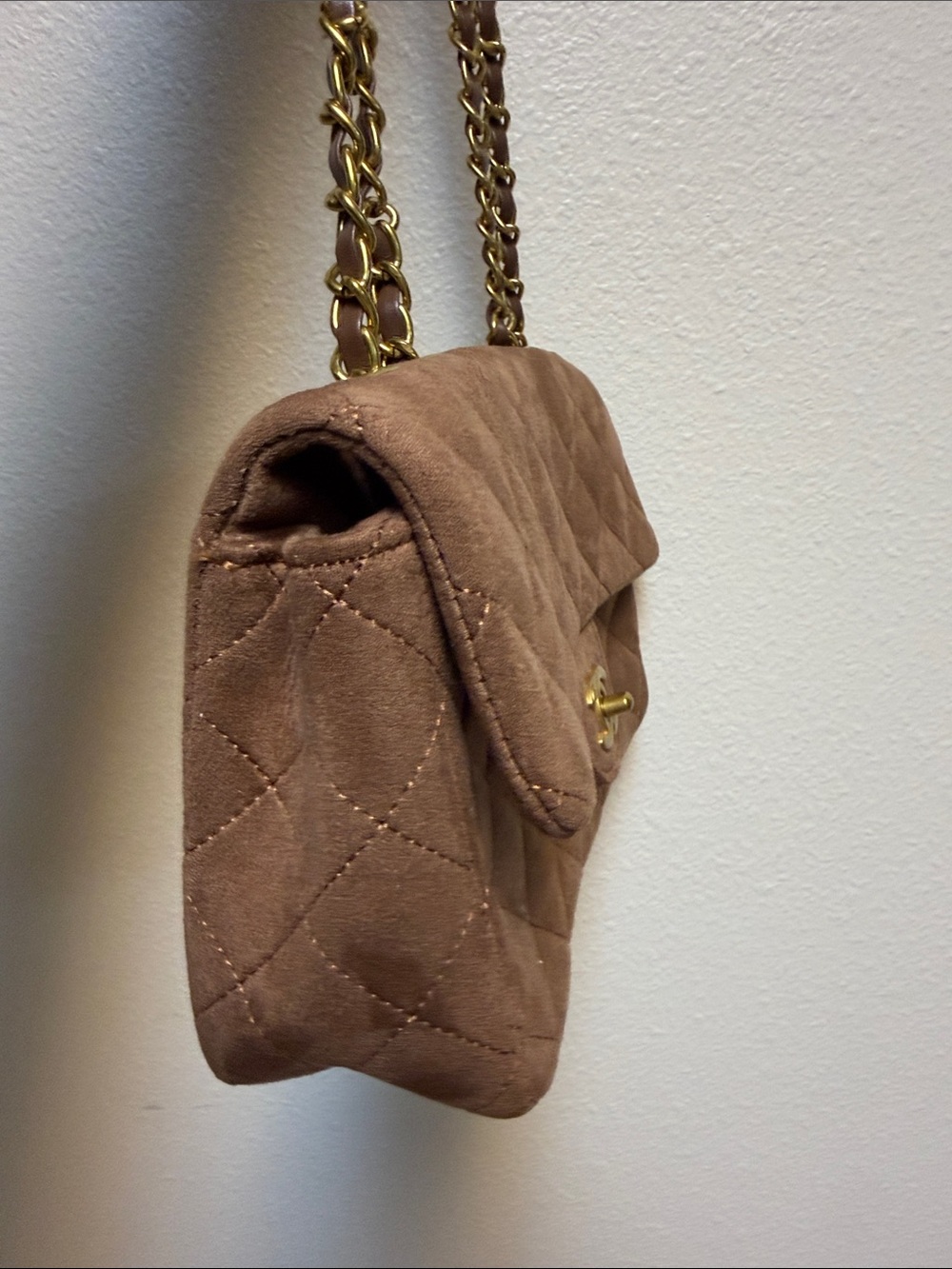 Quilted Suede Crossbody Shoulder Bag - Taupe